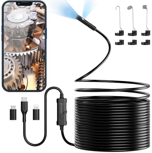 Ennovor 7.9mm Dual-Lens Endoscope Inspection Camera, 1920P HD Borescope Cameras, 8 Adjustable LED Lights, 32.8FT/10M Semi-Rigid Snake Endoscope, IP67 Waterproof Inspection Camera for Android4.4+ iOS9+