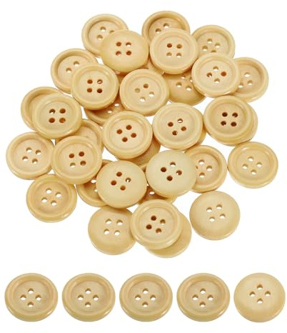 QUARKZMAN 50 stycken träknappar, 18mm (3/4) 4-håls runda träknappar för sömnad, knapp, hantverk, flatback för sömnad, gör-det-själv, hantverk, kläder, naturligt trä