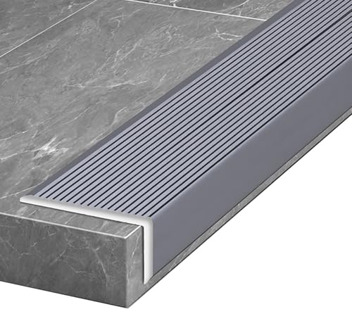 Metall-Treppenstufenkantenschutz für den Außenbereich, Kantenschutz und Nasenleiste für den Innenbereich, rutschfest, langlebig, grau, B x H: 4 x 2 cm, passend für 910 cm Treppen