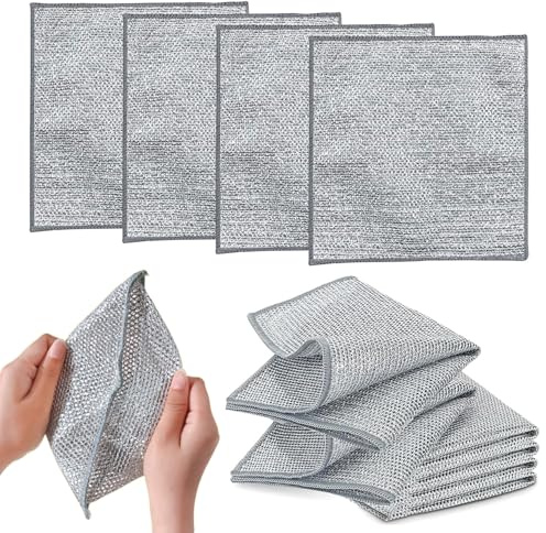 HNNFMY 5PCS Non Scratch Dishwashing Cloths Double Layer Dish Durable Fabric Cleaning Cloth 20x20cm Reusable Wire Dishcloths Rag Towel for Kitchen Dish Sink Stove Top Cleaning