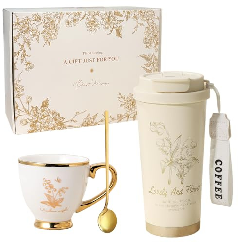 atrccs Unique Birthday Gifts for Women, 500ml Insulated Coffee Mug Cup Set, Best Wishes Thank You Gifts for Mom, Her, Wife, Girlfriend, Sister, Mothers Day Gifts for Mom, Graduation Gifts Idea for Her