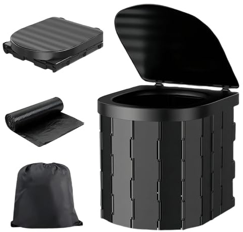 Portable Toilet for Adults - Collapsible Camping Toilet with Lid & Carry Bag | Extra Tall Design for Outdoor, Travel, Emergency Use (Includes 24 Waste Bags)