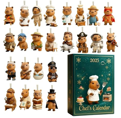 Calendario de Navidad de Adviento, colgantes acrílicos 2D – 24 días de juguete Capibara de Adviento – para decoración de mantel de fiesta de vacaciones, jardín, árbol de puerta, mochila