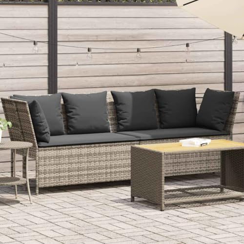 QJBSAVVA Gartensofa Hellgrau 233x68x87 cm Outdoor Lounge Sofa Poly Rattan mit abnehmbaren Kissen modulare Sitzecke für Terrasse Balkon Garten