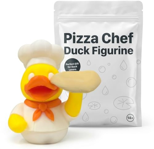 Pizza Chef Duck Figurine Eye-catching Decorative Duck Holding Pizza Dough Funny Collectible Décor for Kitchen or Desk Great Gift for Pizza Lovers 3D Printed in Canada