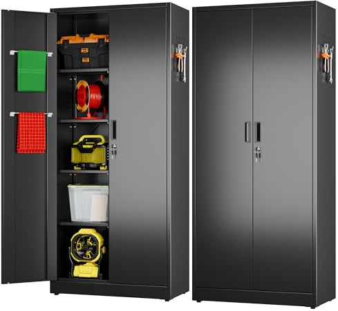LOCENHU Besenschrank mit Belüftung & Magnetverschluss, Multifunktionalschrank, Stabiler Stahlschrank für Staubsauger, Reinigungsmittel, Kleidung und Haushaltsgegenstände｜70x30x150 cm｜Schwarz