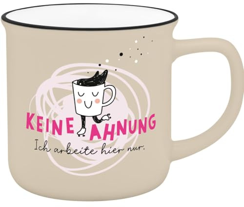 Sheepworld Becher mit Spruch Keine Ahnung | Kaffeebecher mit schwarzem Trinkrand, 35 cl, Höhe 8,5 cm | Tasse, lustiges Geschenk, für Freunde und Kollegen | 74836