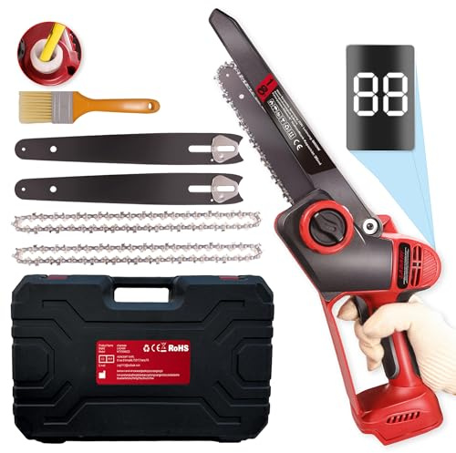 LADAMI Mini motosierra de 6 pulgadas, batería con lubricador automático y cadena de repuesto, batería compatible con Makita 、Einhell 、Bosch 18 V baterías para tijeras de podar corte de madera (sin