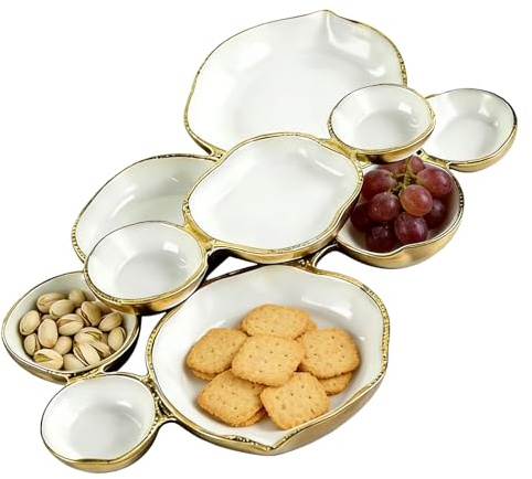 Kustimantu Tazas De Servicio Conectadas De Rústico,Decoración De Mesa Planta Moderna Y Decorativa | Bandeja De Servicio Dorado De Rúster - Para Frutas Snacks Embutidos Postres Aperitivo