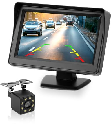 CEMOFE 4.3 1080P Rückfahrkamera mit Monitor Auto Rückfahrkamera Einparkhilfe hinten Kamera mit Kabel mit TFT LCD Monitor und Zigarettenanzünderschalter für Transporter LKW SUV IP68 Wasserdicht