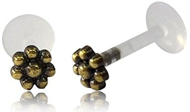 CHICNET Labret Lippen Piercing Acryl Blume antik golden Brass Motiv 08 mm