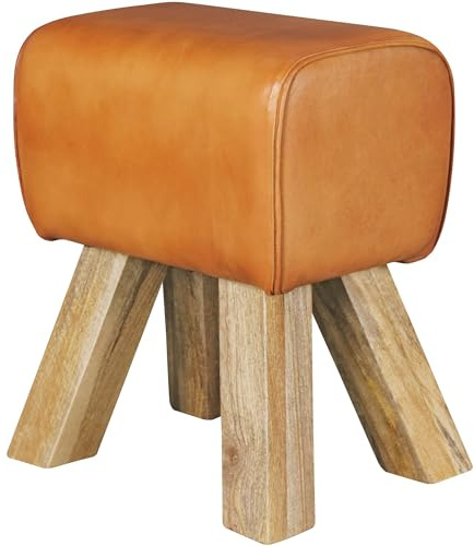 Wohnling Turnbock Sitzhocker 40x30x47 cm Echtleder Braun | Lederhocker in kultiger Retro-Optik bis 120 kg, Beistellhocker sportlich, Fußhocker mit massiven Holzbeinen