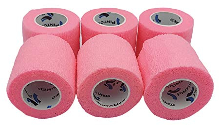 PintoMed BENDAGGIO COESIVO - ROSA garza elastica, 6 rotoli x 5 cm x 4.5 m autoadesiva flessibile bende, qualità professionale, primo soccorso - Sports Wrap Cohesive Bandage