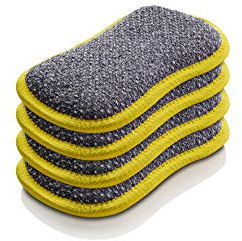 EE-Cloth Washing Up Pad, Premium Microfiber Non-scratch Kitchen Dish Scrubber Sponge, Ideal for Dish, Sink and Countertop Cleaning, 100 Wash Guarantee, Yellow, 4 Pack