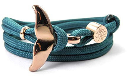 HanseCharms - Edelstahl Walflossen Armband - Schickes Maritimes Surfer Armband-aus Paracord Typ III-Verstellbar-Edelstahl Walflosse-Freundschaftsarmband-Geschenk-Teal