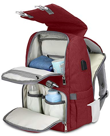 SONARIN Wasserdicht Multifunktions Baby Wickelrucksack mit Wickelauflage,USB Schnittstelle,Wickeltasche mit Flasche Isolierte Taschen,Große Kapazität, Waschmaschinenfest,Langlebig