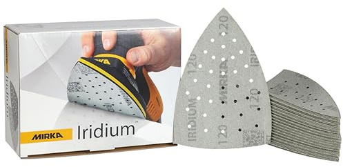 Mirka Schleifdreieck Iridium 100x152x152 mm 36-Loch Klett Korn 120 | Premium Schleifpapier für Lack Spachtel Grundierung Holz Stahl Mineralwerkstoffe Kunststoff ideal für Oberflächenschleifer