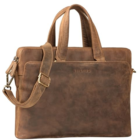 STILORD Kylie Business Ledertasche Damen 13,3 Zoll Laptoptasche Vintage Aktentasche Umhängetasche Handtasche für Büro Arbeit Echt Leder Farbe:mittel - braun