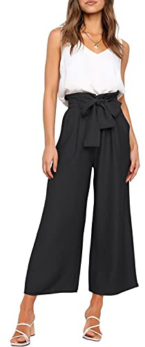 FANCYINN Set di Pantaloni Corti a Gamba Larga 2 Pezzi da Donna Pantaloni a Sacchetto di Carta ritagliati a Vita Alta con Scollo a V e Cinturino Largo con Cintura Noir L
