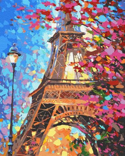 Artnapi Malen nach Zahlen Erwachsene mit Rahmen | DIY Handgemalt | Eiffelturm | Kit für Anfänger und Erwachsene | Set inklusive Acrylfarben & Pinsel | 40x50cm Leinwand | Ideal als Geschenk