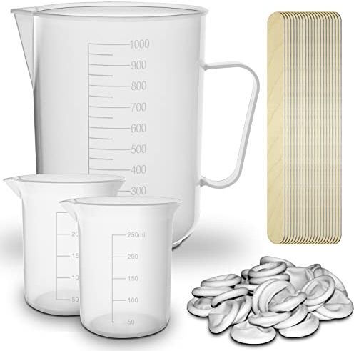 RE-GEN 43pc Mixing Measuring Kit - Includes 250ml Beakers, 1000ml Measuring Jug, Spatulas, Finger Protection Cots | Ideal for Mixing Pouring Paint Epoxy Resin Oils Liquids, DIY, Arts & Crafts, Lab