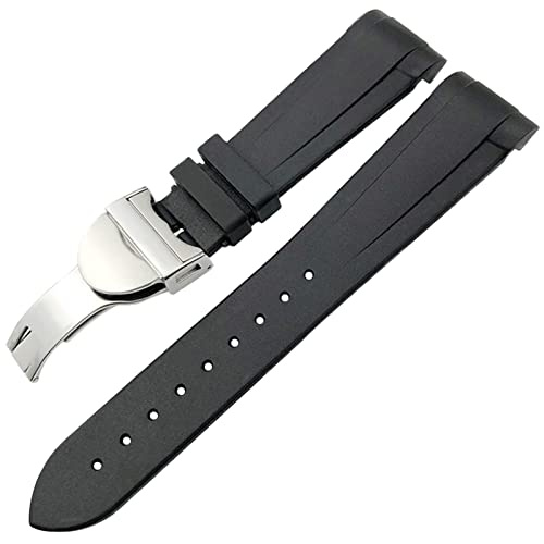 AEMALL Gummi-Uhrenarmband 22 mm Silikon-Uhrenarmband für Tudor Heritage Black Bay Pelagos wasserdichte Armbänder (Farbe: schwarz faltbar, Größe: 22 mm)