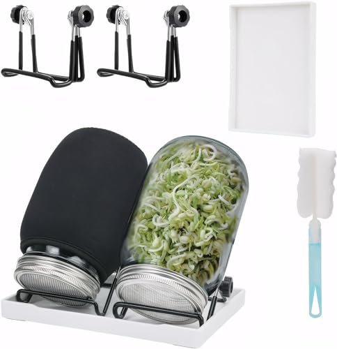 Deefongo Sprossenglas, Sprossen Keimglas 2er Set, Sprouting Jar mit Deckel, Sieb & Abtropfschale, Sprossen Keimgerät für Alfalfa Kresse Brokkoli Mungobohnen
