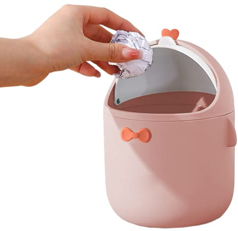Jorzer Petit bac de Bureau Mini bac de déchets de Table avec Couvercle Mignon gaspillage en Papier Poubelle Peut Petit bac de Cuisine bac Top bac pour la Table de Bureau à Domicile Rose Rose