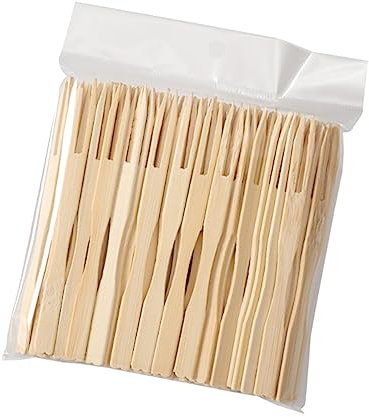 ccHuDE 200 forchette da cocktail in bambù da 8,9 cm, piccole forchette per antipasti, cocktail, frutta, stuzzicadenti, dessert, panini, snack, stuzzicadenti per feste