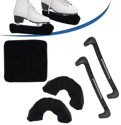 Skridskoskydd & Soakers & Handduk Kit, Hårda Skridskovakter Beskyddare och Mjuka Skridskoblad Omslag Hockeyskridskor Konståknings Tillbehör för Män Kvinnor (Svart)