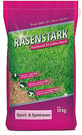 RASENSTARK Semi da prato per sport e giochi, robusti, 10 kg, per 250 m², ideali per nuovi impianti o semina, germinazione rapida + semi di erba fissi
