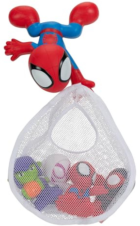 Marvel Spidey and His Amazing Friends Bath Toy Set - Spidey Wall Mount with Web Net and Four Bath Squirters