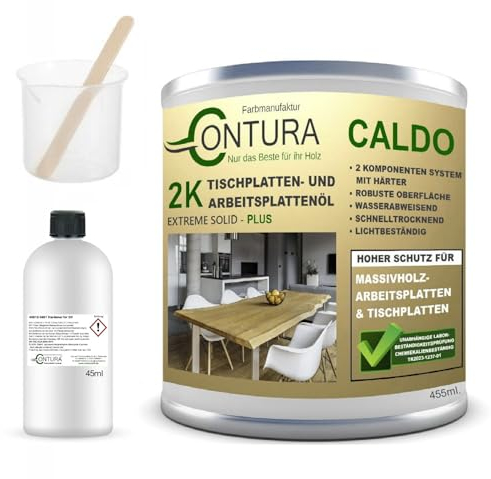 Contura 500ml. im Set Hartwachsöl 2K Arbeitsplattenöl Härter Holzöl Tische Theken Öl kratzfest Hartöl (Farblos - Naturholz)