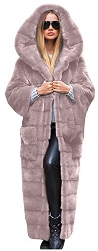 Faux Fur Coat Winterjacke Damen Lang Steppweste Mädchen Damen Winterjacke Kurz Frauen Warm Faux Pelz Lang Mantel Mit Kunstfellkapuze Verdickene Fellmantel Mit Tasche Skijacke Damen 42 (Rosa, 5Xl)