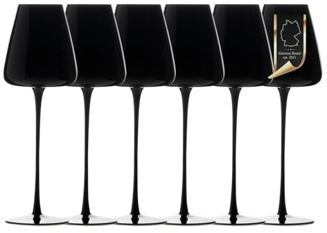 Intirilife 6x Verre à vin au design moderne en Noir - Capacité de 500 ml - Verre à vin rouge vin blanc, calice, lavable au lave-vaisselle, verre en cristal, résistant aux chocs