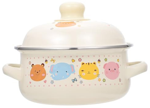 MAGICLULU Marmite En Émail 16 Cm Double Anse Casserole Émaillée Résistante à La Chaleur Cuisson Domestique Pour Soupes Et Lait Couvercle Usage Familial
