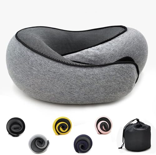 LegendTech Adjustable Travel Neck Pillow Made of Memory Foam Cotton Neck Support Pillow, Foldable U-shaped Snap Neck Pillow, Practical Ergonomic Travel Pillow,dark gray