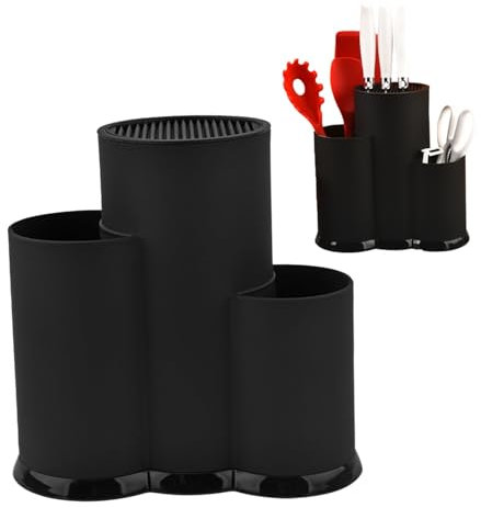 Hintyne Ensemble De Couteaux avec Bloc Bloc De Couteaux Rond en Plastique sans Couteaux Porte-Couteau De Cuisine 3 en 1 Porte-Couteau Peu Encombrant Porte-Couteaux Amovibles pour Comptoir Noir