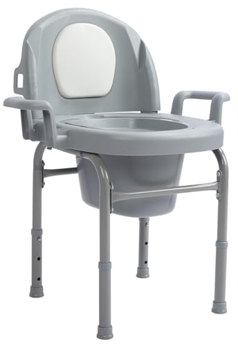 Sonew Toilettenstuhl für ältere Menschen mit PU-Rückenlehne, Rutschfester, Verstellbarer Toilettenstuhl für Erwachsene, Breitere Armlehne, Leicht zu Reinigen