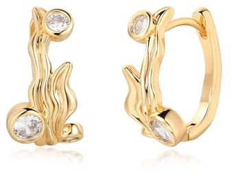 Jenosy 18K Vergoldet Ohrringe Damen mit Seegras Design Cubic Zirconia Huggie Hoop Ohrringe Handmake Hypoallergene Goldschmuck Geschenke
