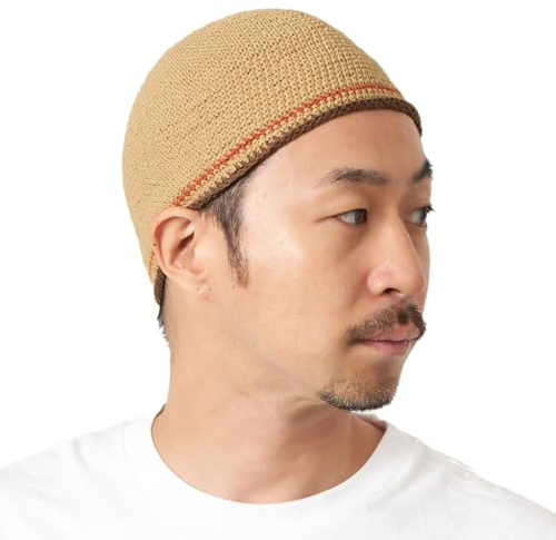 CHARM Beanie herr stickad mössa – Namaz Takke tunn virkad mössa elastisk japansk, Beige, one size