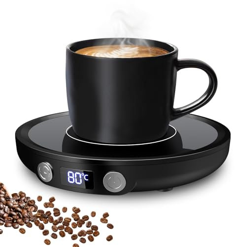 MQFORU Mug Warmer, Coffee Mug Warmer for Desk, Cup Warmer with 3 Temperature Settings, 2-12H Timing, 4H Auto Shut-Off, Electric Beverage Warmer for Heating Coffee, Tea, Milk, Candle (New-Black)