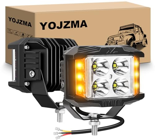 YOJZMA 2Pcs Faro da Lavoro LED, 4 Pollici 35W Stroboscopico Ambra Bianca | 12V 24V, Illuminazione su tre lati, 3500LM, Impermeabile IP67, Faro profondità per Camion, ATV, SUV, UTV, 4x4, Fuoristrada