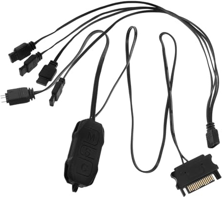 Mini Rgb Lighting Controller Black Pvc for PC | Power Interface Add-on Hub, Four-way Sync Support, Quick Installation, Sturdy Practical Design