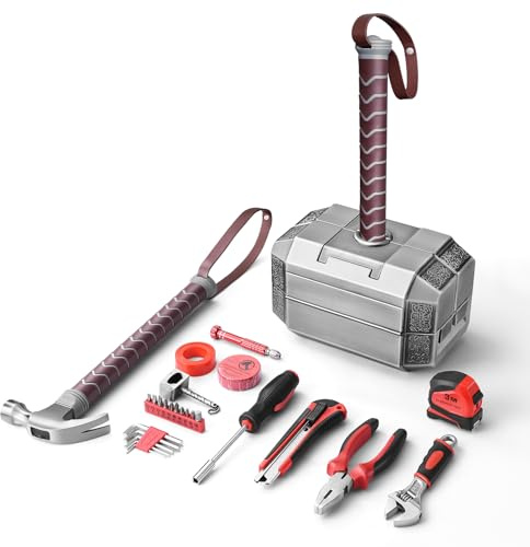 ARTCYL Thor Hammer Tool Box, 28pcs Multifunctional Home Repair Tool Kit - Perfect Father's Day Gift for Dad/Husband, Novelty Mjolnir Tool Set for DIY Projects & Daily Maintenance