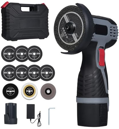 HUIOP Amoladora angular sin escobillas de 17000 RPM, amoladora angular inalámbrica, herramienta de pulido eléctrica, miniamoladora angular con batería de 16,8 V 1500 mAh y cuchillas de corte, pantalla