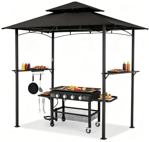 UNIONLINE Grillpavillon 2,4×1,5m, Grillüberdachung für Außengrill, Schwarz