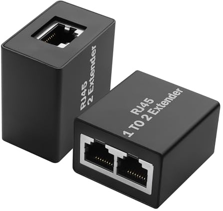 YACSEJAO 2 Pcs 1 zu 2 Ethernet Splitter Adapter RJ45 Netzwerk Extender Splitter Weiblich zu Doppel Weiblich LAN Sockel Connector für Cat5e/Cat6/Cat8 (Bitte verwenden Sie in Paaren)