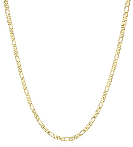 Esrael Vergoldete Kette Herren Damen Gold Kette Herren 3mm Figaro Halskette Edelstahl Ketten für Männer Frauen Schmuck Geschenke 24Zoll