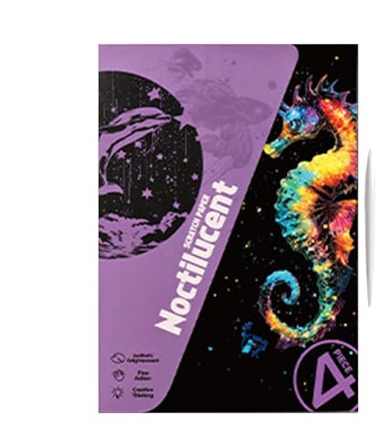 Glühen in der dunklen Kratzkunst Regenbogenmalpapier, Kunstkratzpapier, handgefertigte leuchtende Kratzpads Set von 4, A4 -Größe Malvorlagen, Graffiti -Kartenspielzeuge